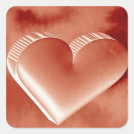 Pegatina Cuadrada Color de agua 3D del corazón rojo día de San Valen