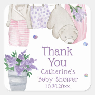 Pegatina Cuadrada Color de agua del Día del Lavado de Oso