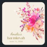 Pegatina Cuadrada Color de agua rosa Dorado Floral Elegante Bat Mitz<br><div class="desc">Acuarela color oro rosa Floral elegante Bat Mitzvah Square Pegatina</div>