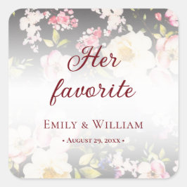 Pegatina Cuadrada Color de agua rosas amarillas rosas rosas, negro b