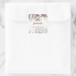 Pegatina Cuadrada Color de agua rosas amarillas rosas rosas, negro b