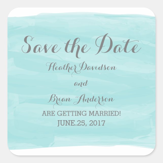 Pegatina Cuadrada Color de agua turquesa Guardar los Pegatinas de fe (Anverso)