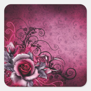 Pegatina Cuadrada color de rosa rosado magenta floral botánico del