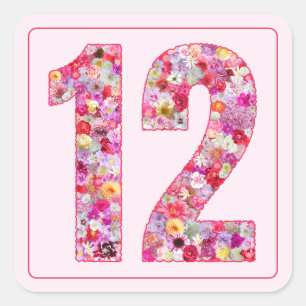 Pegatina Cuadrada Color floral rosa mes número 12