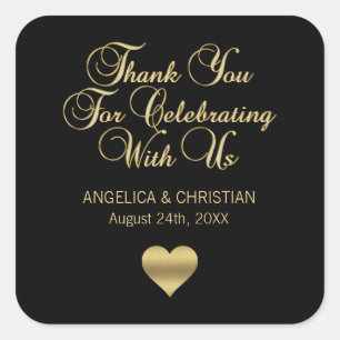 Pegatina Cuadrada Color negro personalizado oro gracias Boda