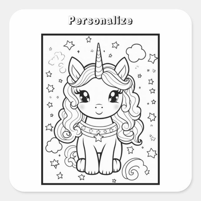 Pegatina Cuadrada Color unicornio personalizado (Anverso)