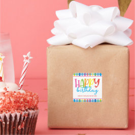 Pegatina Cuadrada Colores brillantes Revestimiento Feliz Cumpleaños 