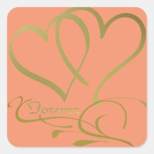 Pegatina Cuadrada Colores de fondo editables Forever Hearts Gold
