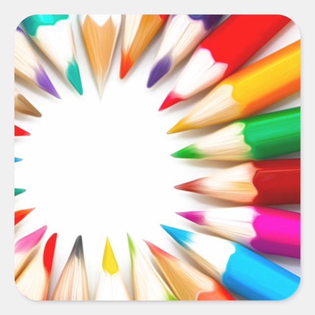 Pegatina Cuadrada Colores de lápices (Anverso)