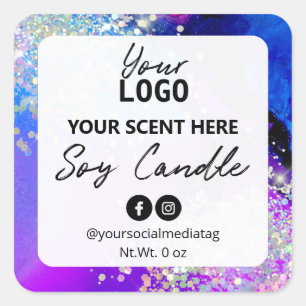 Pegatina Cuadrada Colores Galaxia Con Etiquetas De Velas De Soja Pur