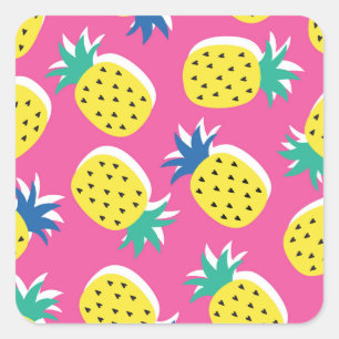 Pegatina Cuadrada Colores Locos De Piña: Pop-Art Infantil.