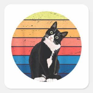 Pegatina Cuadrada Colores retro de regalo de gato de Tuxedo para ama