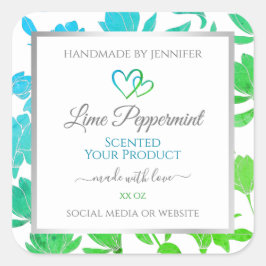 Pegatina Cuadrada Colores verdes verde azulados Etiquetas de envasad