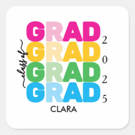 Pegatina Cuadrada Colorful and customized Name and Year Grad 