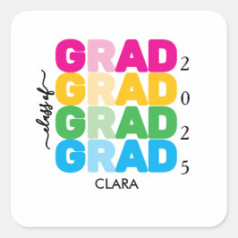 Pegatina Cuadrada Colorful and customized Name and Year Grad 