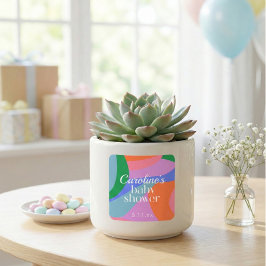 Pegatina Cuadrada Colorful Baby Shower Abstract Waves Modern