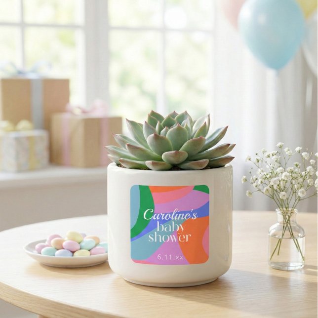 Pegatina Cuadrada Colorful Baby Shower Abstract Waves Modern (Subido por el creador)
