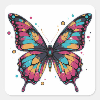 Pegatina Cuadrada Colorful Butterfly Illustration