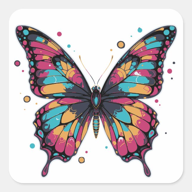 Pegatina Cuadrada Colorful Butterfly Illustration (Anverso)