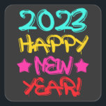 Pegatina Cuadrada Colorful Graffiti Happy New Year 2023 in Retro<br><div class="desc">Colorful Graffiti Happy New Year 2023 in Retro Colors. Happy New Year illustration with beautiful colorful text. Cool Holiday Typography poster, banner or greeting card for Merry Christmas. Perfect for giving as a gift for father, mother, son, daughter, sister, brother, grandparents, boyfriend, girlfriend, husband, wife, uncle, teacher, family. For anyone...</div>