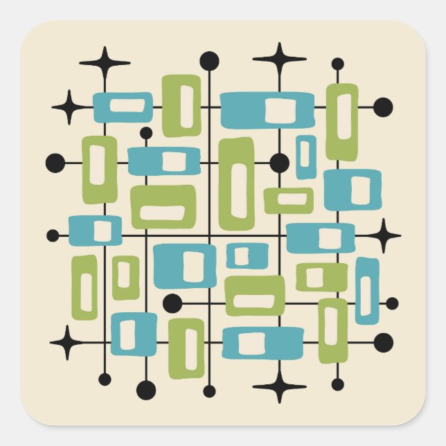 Pegatina Cuadrada Colorful Retro Mid Century Modern Atomic Abstract (Anverso)