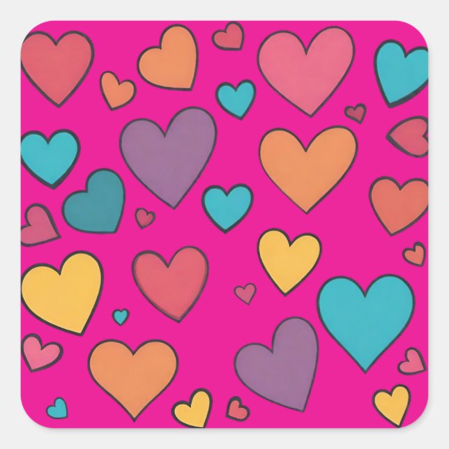 Pegatina Cuadrada Colorful Sweet Hearts Stickers (Anverso)