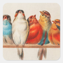 Pegatina Cuadrada Colorful vintage illustration of five little birds