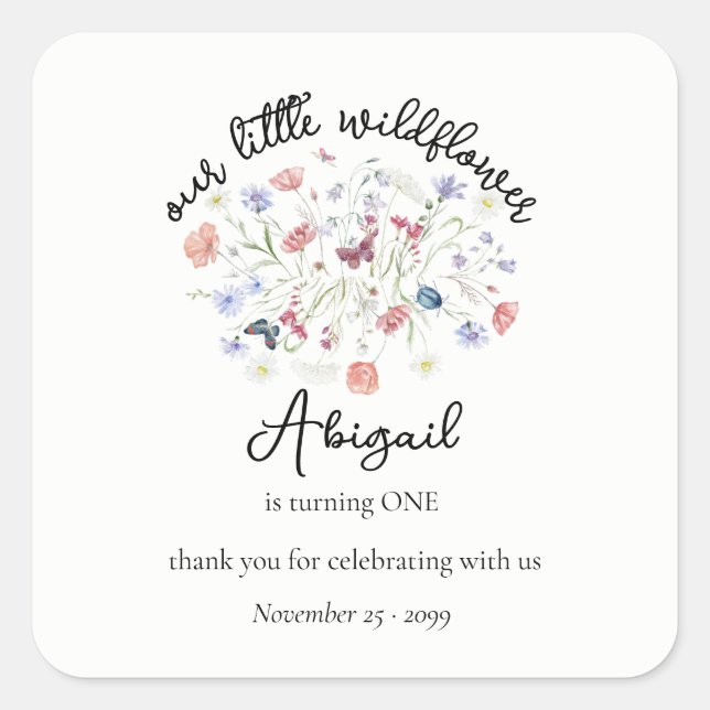Pegatina Cuadrada Colorful Wildflower Centerpiece 1st Birthday Party (Anverso)