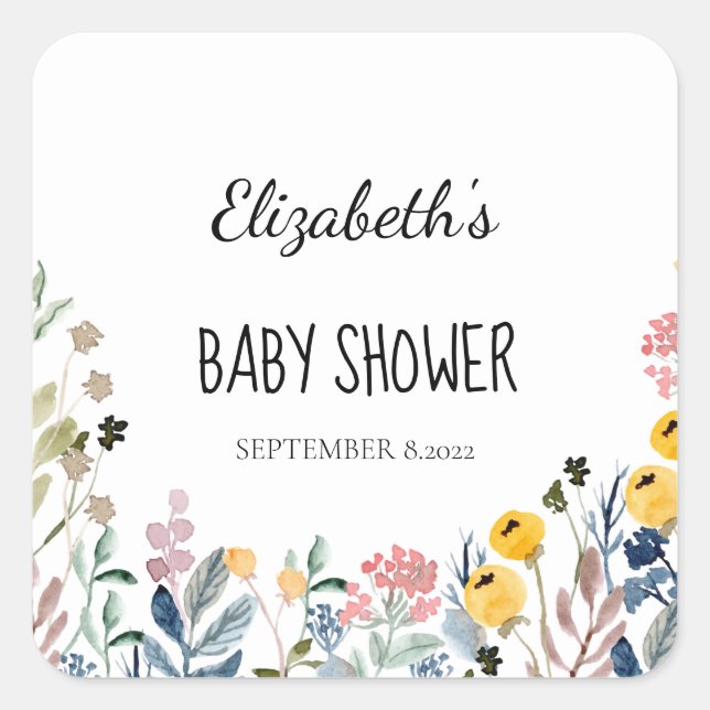 Pegatina Cuadrada Colorida acuarela Flora silvestre (Anverso)