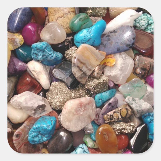 Pegatina Cuadrada Colorida colección de rock pulido (Anverso)