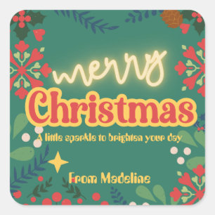 Pegatina Cuadrada Colorida invitación a fiesta de Navidades retro-mo