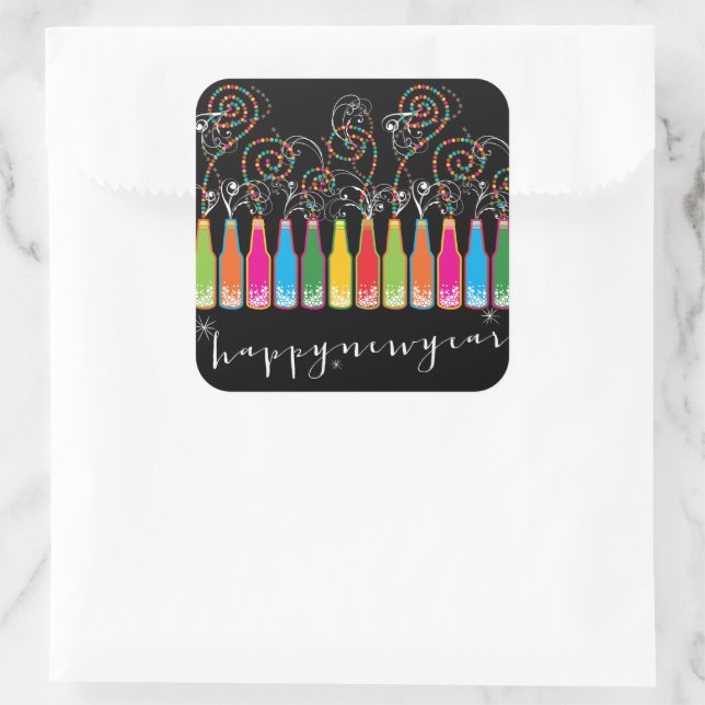 Pegatina Cuadrada Coloridas Botellas De Buble Modernas Saludos Diver (Bolso)