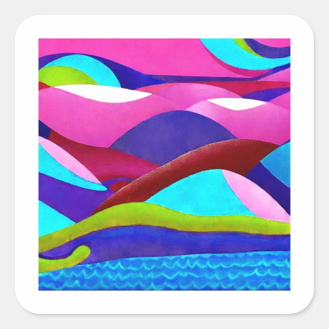 Pegatina Cuadrada Coloridas colinas oceánicas (Anverso)