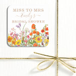 Pegatina Cuadrada Coloridas Flores Silvestres De Flores De Campo A L<br><div class="desc">Flores salvajes coloridas Miss de campo a la señora Pegatinas de la ducha de novias de favores de regalo Etiquetas de bonito de campo con flores de naranja, amarillo, morado y rosa sobre un fondo blanco con la información de su personalizado. Perfecto para su Fiesta especial de Hen, Bachelorette Party,...</div>