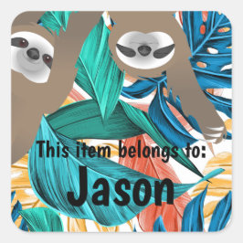 Pegatina Cuadrada Coloridas franjas colgantes forestales con nombre