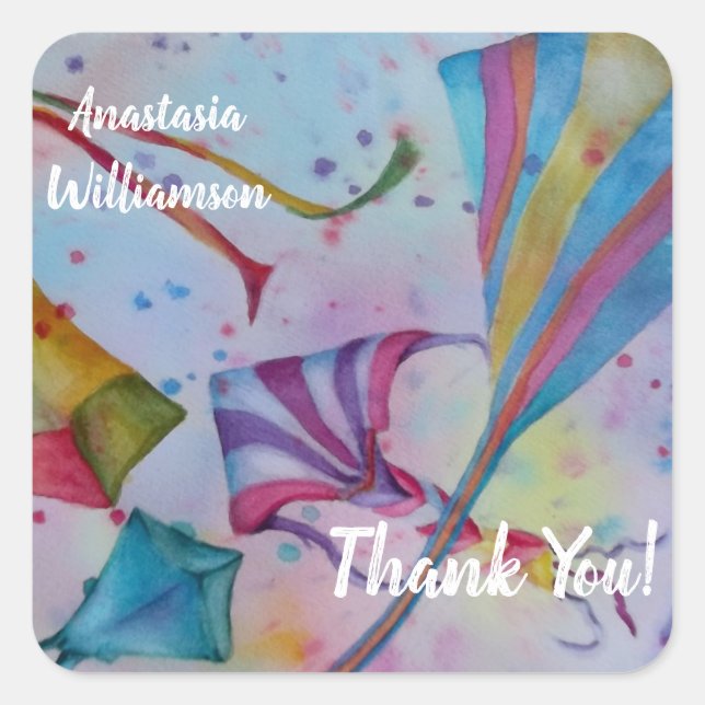 PEGATINA CUADRADA COLORIDAS KITES DE VUELO GRACIAS