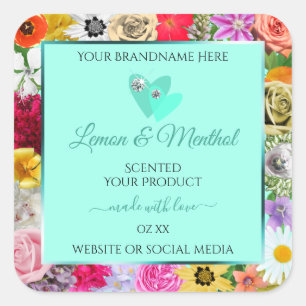 Pegatina Cuadrada Coloridas Lámparas Florales de Producto Verde azul