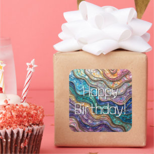 Pegatina Cuadrada Coloridas Olas de Abalone Ripled