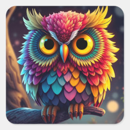 Pegatina Cuadrada Coloridas Pegatinas de la Lechuza Divertida