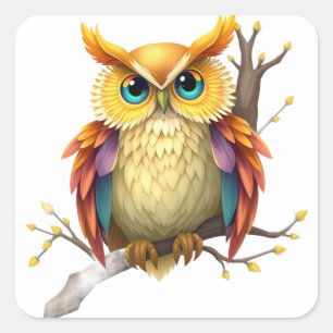 Pegatina Cuadrada Coloridas Pegatinas de la Lechuza Divertida