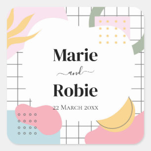 Pegatina Cuadrada Colorido Abstract Memphis Boda