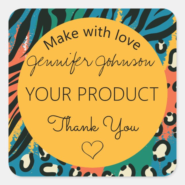 Pegatina Cuadrada Colorido amarillo de la impresión animal (Anverso)