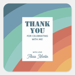 Pegatina Cuadrada Colorido arco iris retro Groovy gracias