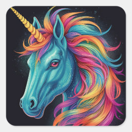 Pegatina Cuadrada Colorido arte de fantasía de Rainbow Unicorn