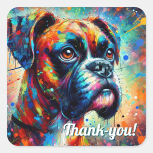 Pegatina Cuadrada Colorido bromista de arte pop perro azul verde Ver