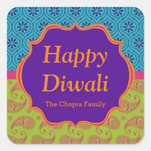 Pegatina Cuadrada Colorido favorito del partido Diwali del Patrón In