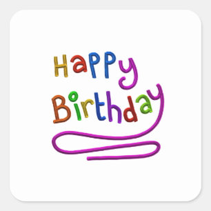Pegatina Cuadrada Colorido Feliz Cumpleaños