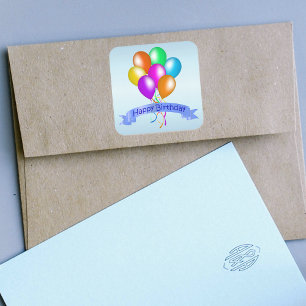 Pegatina Cuadrada Colorido Fiesta de pancarta de los globos de cumpl