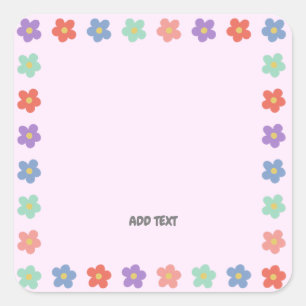 Pegatina Cuadrada Colorido gradiente floral floral Texto personaliza