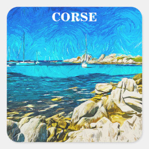 Pegatina Cuadrada Colorido Ilustracion Córcega